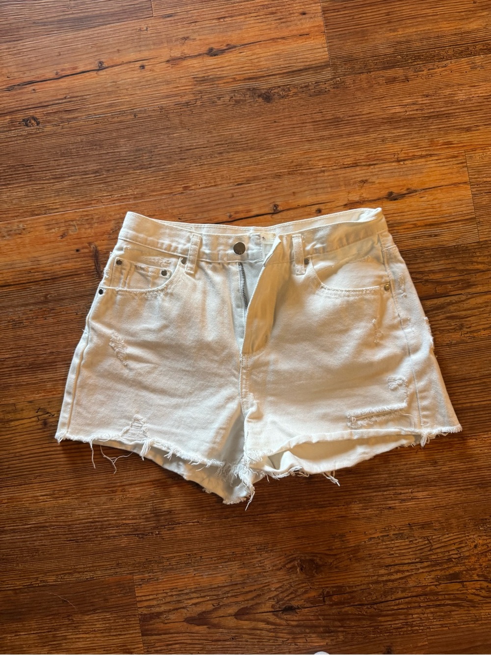 Elan Women’s White Distressed Denim Shorts